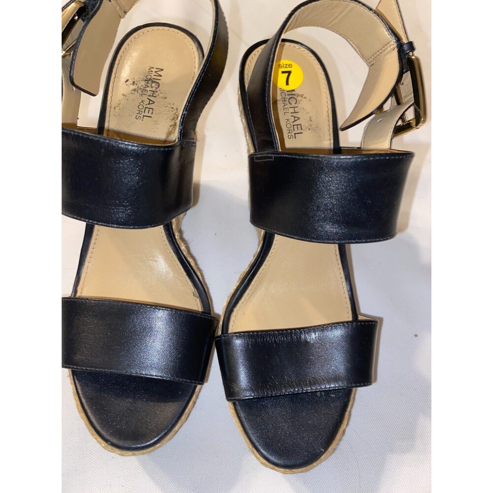 Michael Kors Josephine Wedge Denim Womens Shoes Size 7 Black Brown Woven